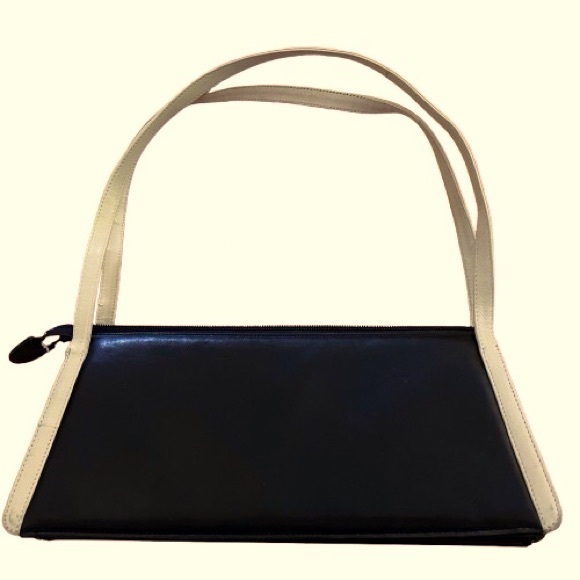 Kurt Geiger Vintage Tan and Black Trapezoid Double Strap Shoulder Bag